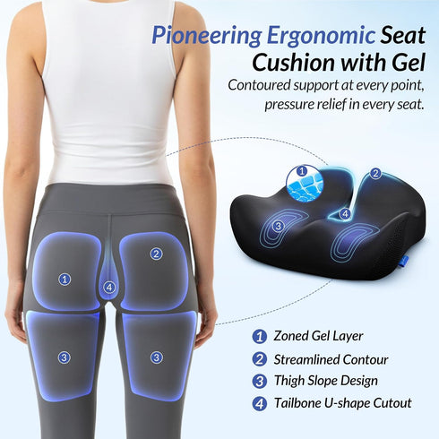 Tailbone ZIKEE Pioneering Gel Seat Cushion for Sitting Without Stuffiness, Ergonomic Memory Foam Office Chair Cushion