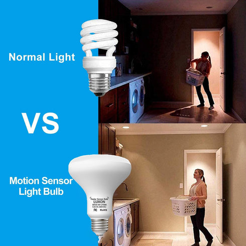 LUXON 9W BR30 Radar Motion Sensor Light Bulbs, Dusk to Dawn 90W Equivalent, Indoor Outdoor Auto On/Off E26 Base