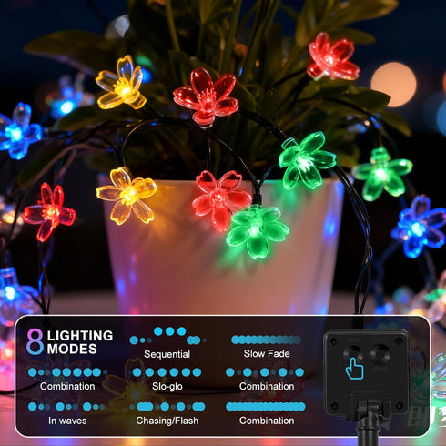 Vruxuri 60 LED Solar String Lights Outdoor Waterproof Flower Fairy Lights for Garden Fence Patio Yard Christmas Tree