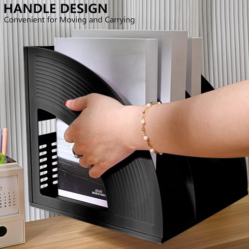 Marte Vanci 2 Pcs Magazine File Holder, Black Plastic Desktop Organizer, Sturdy Vertical 3 Section Folder