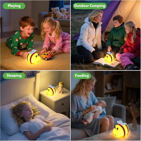 ollycasa Dimmable Bee Night Light, Cute Silicone Animal Bedside Lamp, Night Lamp for Kids Room, LED Lamp,Bedroom Touch