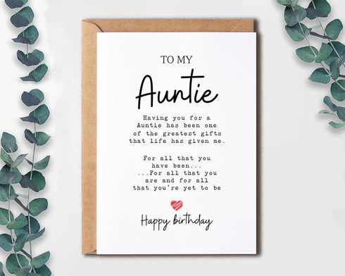 EruditeGifts To My Auntie - Auntie Birthday Card - Auntie Is The Greatest Gifts In My Life - Birthday Card For Auntie