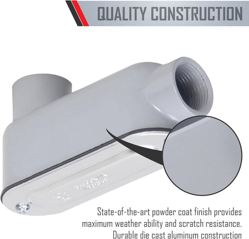TayMac RLB100 Threaded LB Conduit Body, Die Cast Aluminum, Stamped Steel Cover, 1-Inch, Gray