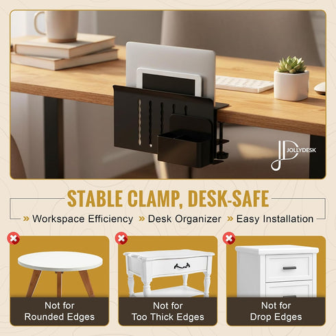 Desk Side Storage, Steel Side Desk Organizer, Clamp on Laptop Mount with Magnetic Pen Holder, No Drill Under Desk