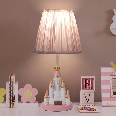 HERBESTBAY Kids Table Lamp, Adorable 14 Inch Castle Style Kids Desk Lamp, Pink