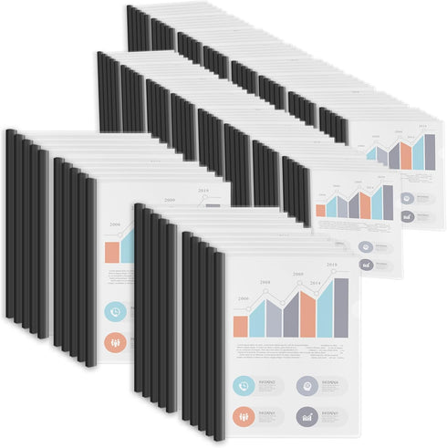 Binditek 100 Pack Clear Report Covers with Sliding Bars, 9mm Sliding Bar File Folder, 50 Sheet Capacity, Letter Size,