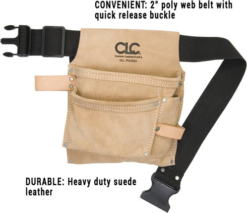 Custom LeathercraftIP489X Suede Tool Bag & Poly Web Belt, 3 Pocket , Tan by Custom Leathercraft