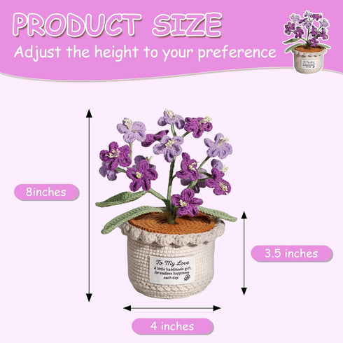 Cozy Forget Me Not Flower Lamp - Purple Crochet Artificial Flowers with Night Light, Cordless Table Lamp, Home Decor