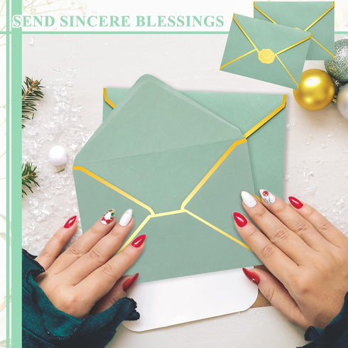 Teling 50 Pcs A7 Envelopes, 5 x 7 Card Envelopes with Gold Embossed Wax Seal for Graduation, Wedding