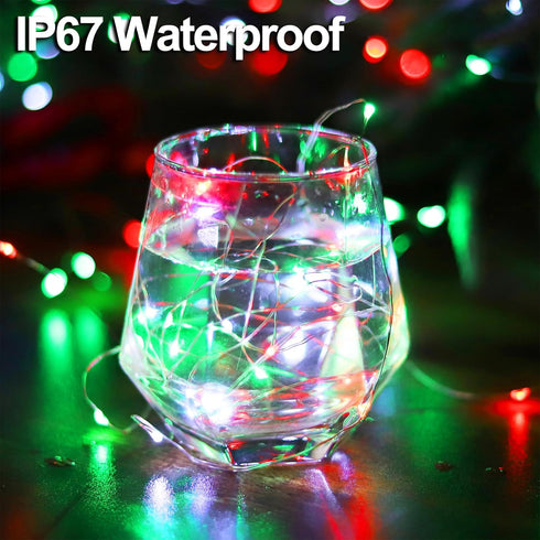 Solar Christmas String Lights Outdoor, Red White Green Fairy Lights, 200LED 66FT, Waterproof, 2PACK
