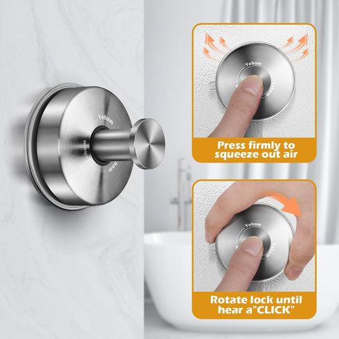YOHOM Suction Cup Hooks for Shower Bathroom, 4 Silver Wall Cups for Inside Vacuum Windows