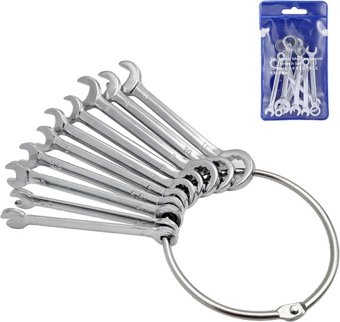 20pcs Mini Wrench Set, Open End Wrench Ignition Wrench Sets with Chain Ring, British/Metric Type