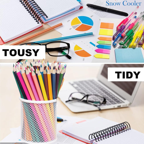 Pen Holder Mesh Pencil Holder, Metal Cup Organizer for Desk Office, White, 4 Pack