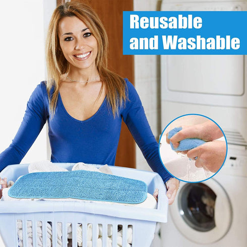 Reusable Microfiber Mop Pads, 6 Pack 18''x 6'' Mop Head Replacement for Wet/Dry Home & Commercial Cleaning