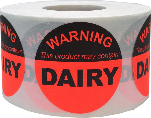 Food Allergy Warning Labels This Product May Contain Dairy, 1.5 Inch Round