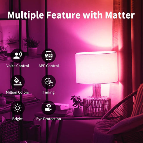 Bulbs 8.5W (60W A19 E26 Bulb Bulb, 806lm,2.4Ghz Required2-Pack ANWIO Matter Smart Light Replacement) LED Compatible
