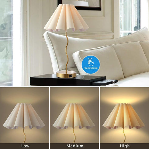 EOEYYOYB Pleated Table Lamp, Table Lamp for Bedroom, Bedside Lamps for Nightstand with Linen Lampshade, Modern Lamp
