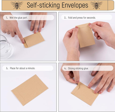 Whaline 200 Pack Bee Friendly Self-Adhesive Coin Envelopes | Small Kraft Envelope for Baby Shower Favors
