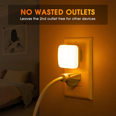 0.3W 2 Pack Amber Night Lights Plug into Wall, Nightlights With Light Sensor Dusk to Dawn, Square Plug in Night Light