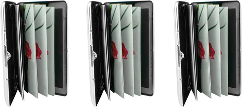 Stephanie Imports Set of 3 Chrome-Plated Credit Card Holders with Accordion Dividers, Victorian Print