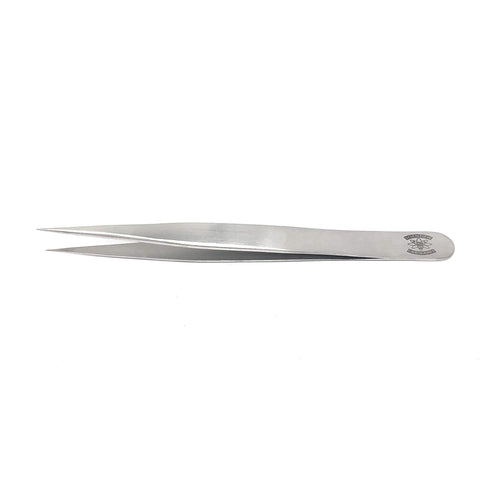 Stainless Steel Serrated Lab Forceps with Straight, Medium-Pointed Tips - 4.75in Length