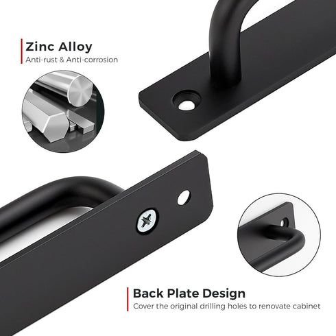 Ravinte 4 Pack Black Barn Door Handles, 5" Hole Center Sliding Door Handle with Plate for Closet Door