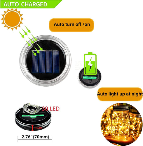 12 Pack 30 Ostritec Solar Mason Jar Lights Lids, Led Fairy Lights(Jars Not Included), Outdoor Hanging Mason Jar Solar