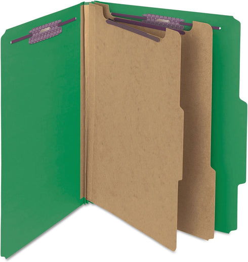 Smead Pressboard Classification File Folder - SafeSHIELD Fasteners, 2 Dividers, 2" Expansion, Letter Size, Green