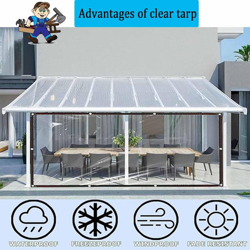 generic 7x14 Grommets, FT Clear Tarp - Heavy Duty Waterproof Plastic Tarps with Outdoor Garden Rainproof Covering