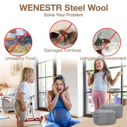 Steel Wool Mice Control - 2 Pcs 2.36"×9.84Ft for Wall Hole/Gap Filler, Keep Animals Away from Cracks and Vents