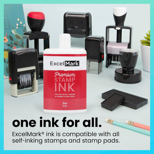 ExcelMark Self Inking Stamp Refill Ink - 2 oz. - Red