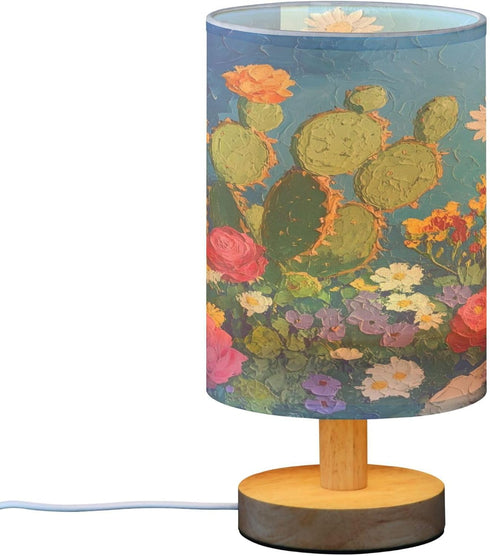 Garden with Cacti Bedside Table Lamp for Bedroom Nightstand, LED Light USB Nightstand Lamp Decor with Button Switch