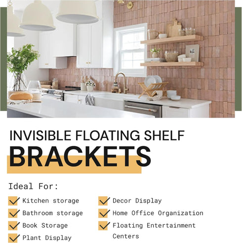 2 Inch 150 LB 3/4 Inch Floating Shelf Bracket Pair - Hidden Shelf Brackets, Weight Capacity, Supports Wall Mounted