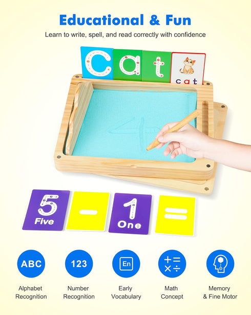 Sand Tray for Classroom - Montessori Sand Writing Trays with Lid, Wooden Tracing Tray for Kids Learn to Write Letters