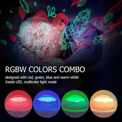 Cute Horses Projector with 10H Timer, RGBW LED Horse Night Light, 360 Rotation USB/Battery Operated Gifts for Kids