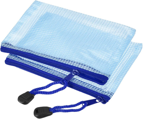 MECCANIXITY Mesh Zipper Bags, B8 Size File Document Pockets, Bill Pouch Folders, Blue Pack of 3 for Office Home