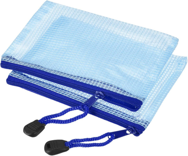 MECCANIXITY Mesh Zipper Bags, B8 Size File Document Pockets, Bill Pouch Folders, Blue Pack of 3 for Office Home