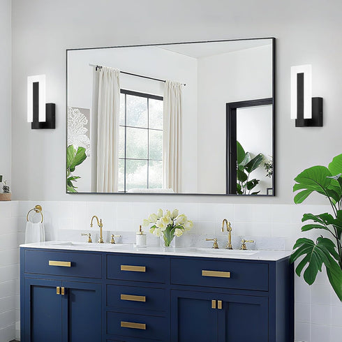 JERANDO 6000K Modern LED Acrylic Wall Sconce, Black Indoor Wall Light Fixtures, Cold White Wall Mounted Lamp, Wall