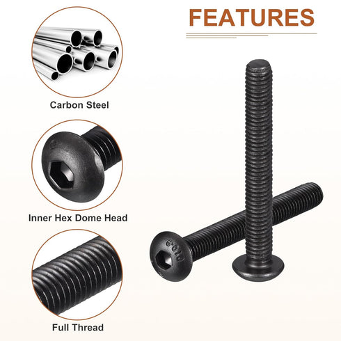 M5-0.8x45mm Button Head Socket Cap Screws - 100Pack Carbon Steel Black Oxide Hex Drive Full Thread Fasteners