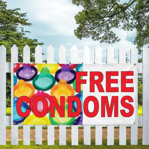 Fastasticdeals 4 Grommets 16x40Inches Vinyl Banner Multiple Sizes Free Condoms Red Rainbow Health & Medical Outdoor