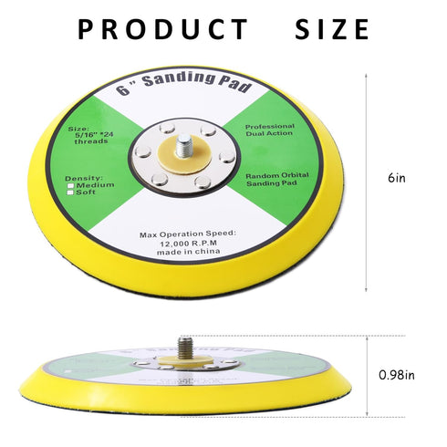 1Pcs 6in Vinyl Faced PSA Backing Pad 6" Plate 5/16" 24 Thread for Air Orbital Sander and Polisher