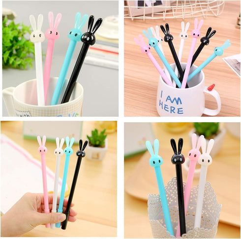 Yansanido 12 Pcs Fluent Writing Pen - 0.5 mm Black Ink Rabbit Ear Shape Rolling Ball Gel Ink Pen