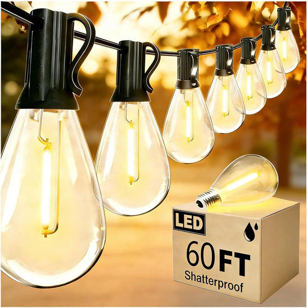 REEMEER 60FT Outdoor String Lights S11 LED Patio with 17 Plastic Bulbs(1