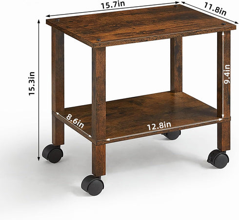 YUFAM 2 Tier Printer Stand with Storage,Under Desk Shelf Printer Table, Rolling Printer Cart for Office,Home,Brown