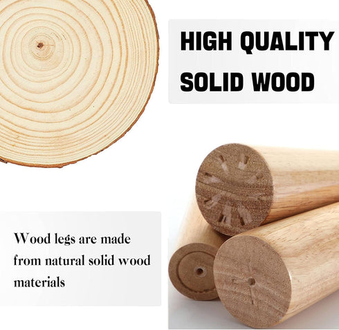 KGUDYS Plate,straight-6cm/2.4in Solid Wood Round Furniture Legs, Replacement Sofa feet, Wooden Cabinet Legs, Table