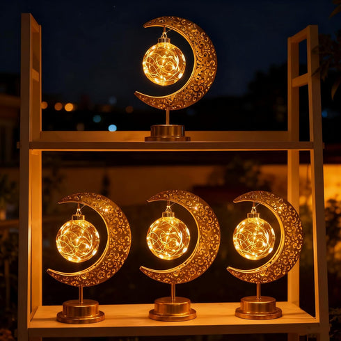 Taoushuleng Crescent Moon Table Light with Hanging Star Ramadan Decorative Lamp Battery Operated Suitable for Home