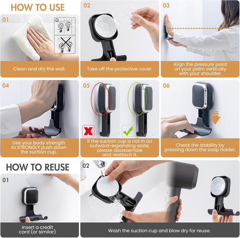 LEVERLOC Suction Razor Holder for Shower, 2 Pack Vacuum Suction Razor Hooks for Bathroom, Removable Waterproof