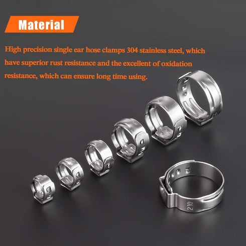 40 Pieces 6-7mm 304 Stainless Steel Single Ear Hose Clamps