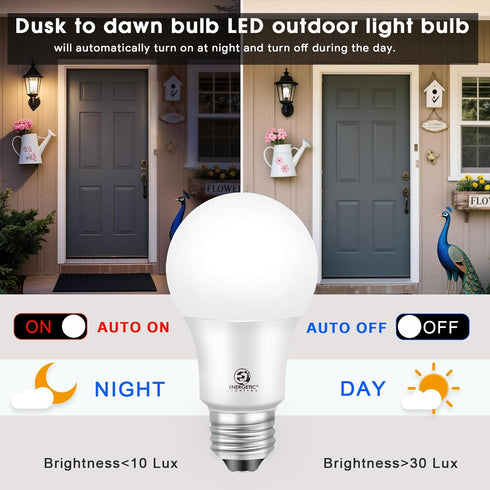 Bulb, 75 9W 1100 4000K Bulbs, E26 Bulb 4-Pack Dusk to Dawn LED Outdoor Light Watt Equivalent, Lumens, Cool White LED