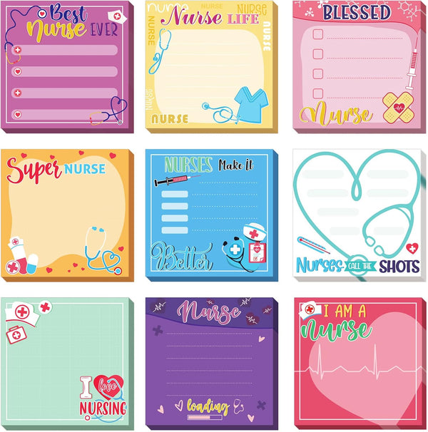 Whaline Nurse Notepad, 9Pcs Medical Themed Sticky Notes, Funny Memo Pads for Nurse Appreciation Gifts